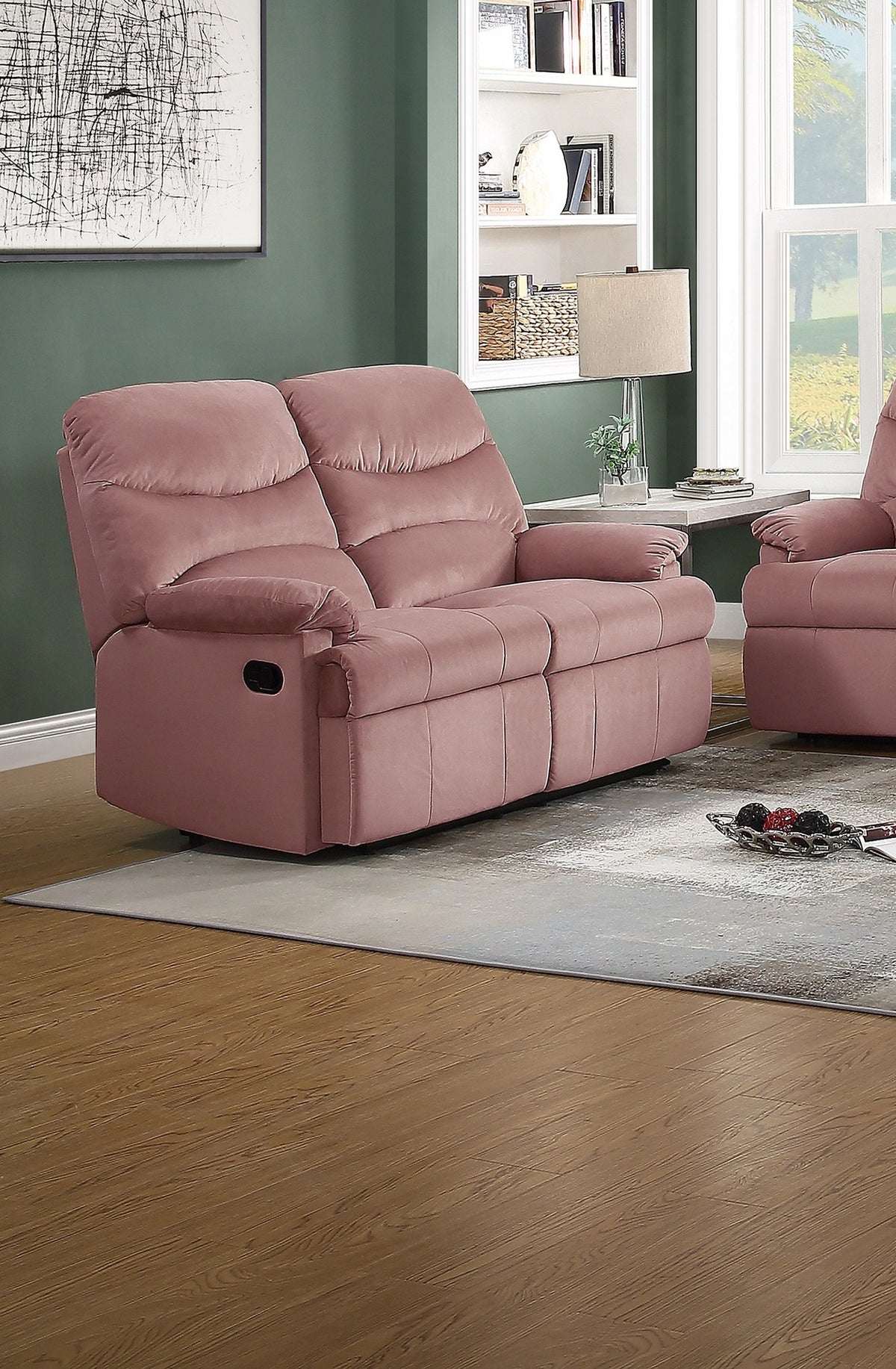 Luxurious Velvet Blush Pink Color 2-Seater Manual Recliner Loveseat Couch Manual Motion Plush Armrest Living Room Furniture 1pc Loveseat Couch