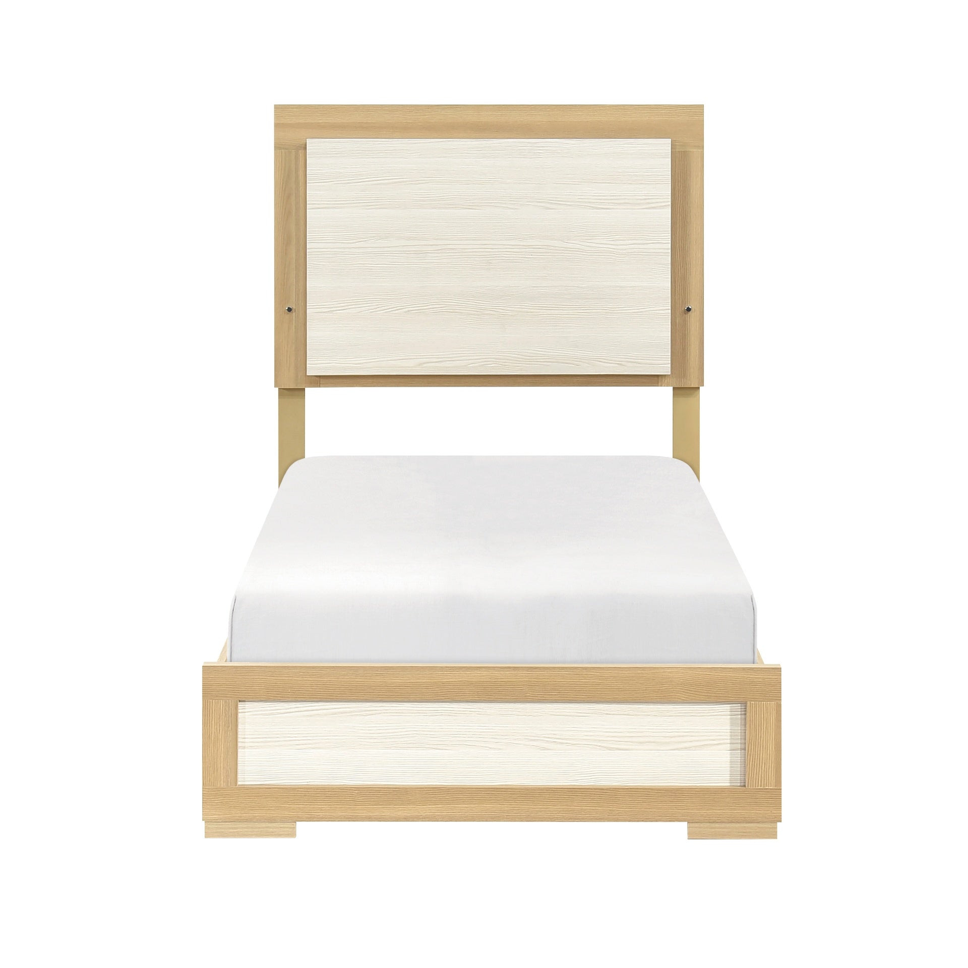 Contemporary Natural and White Finish Twin Size Bed LED Panel Headboard Wooden Bedroom Furniture 1pc