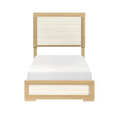 Contemporary Natural and White Finish Twin Size Bed LED Panel Headboard Wooden Bedroom Furniture 1pc