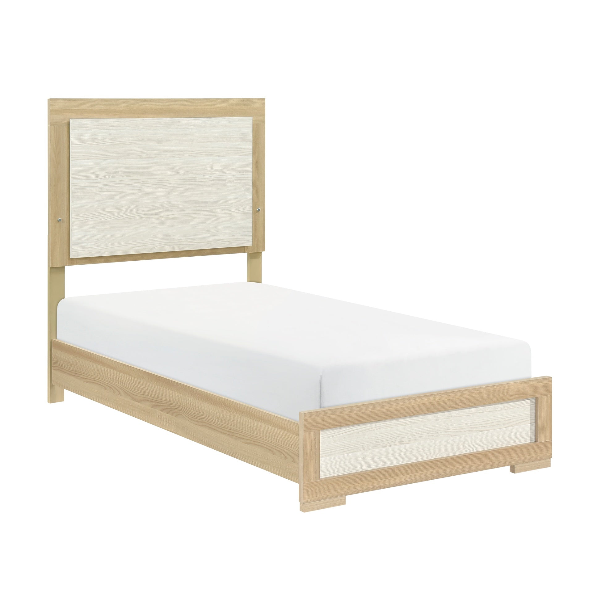 Contemporary Natural and White Finish Twin Size Bed LED Panel Headboard Wooden Bedroom Furniture 1pc