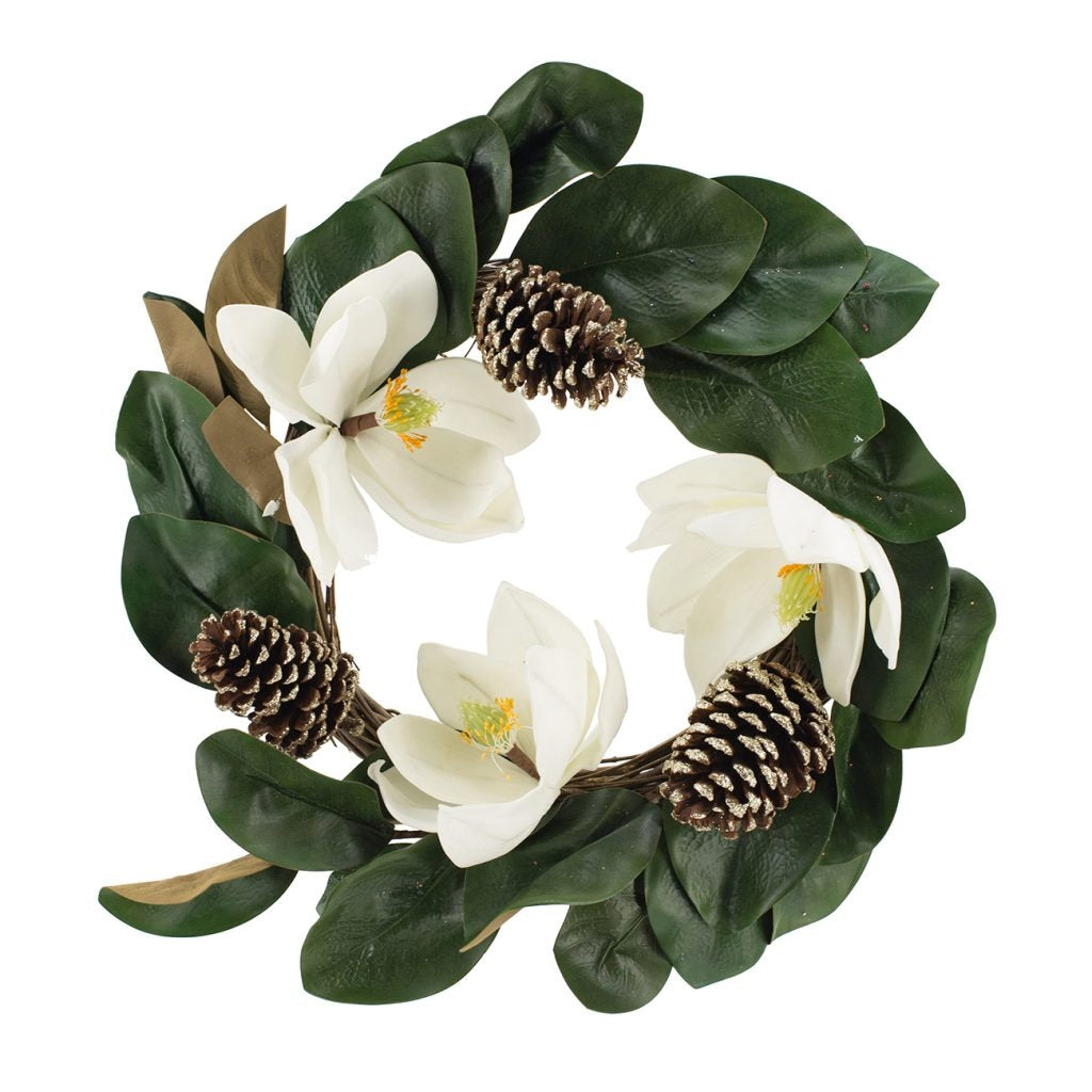22" Creamy White Magnolia Wreath