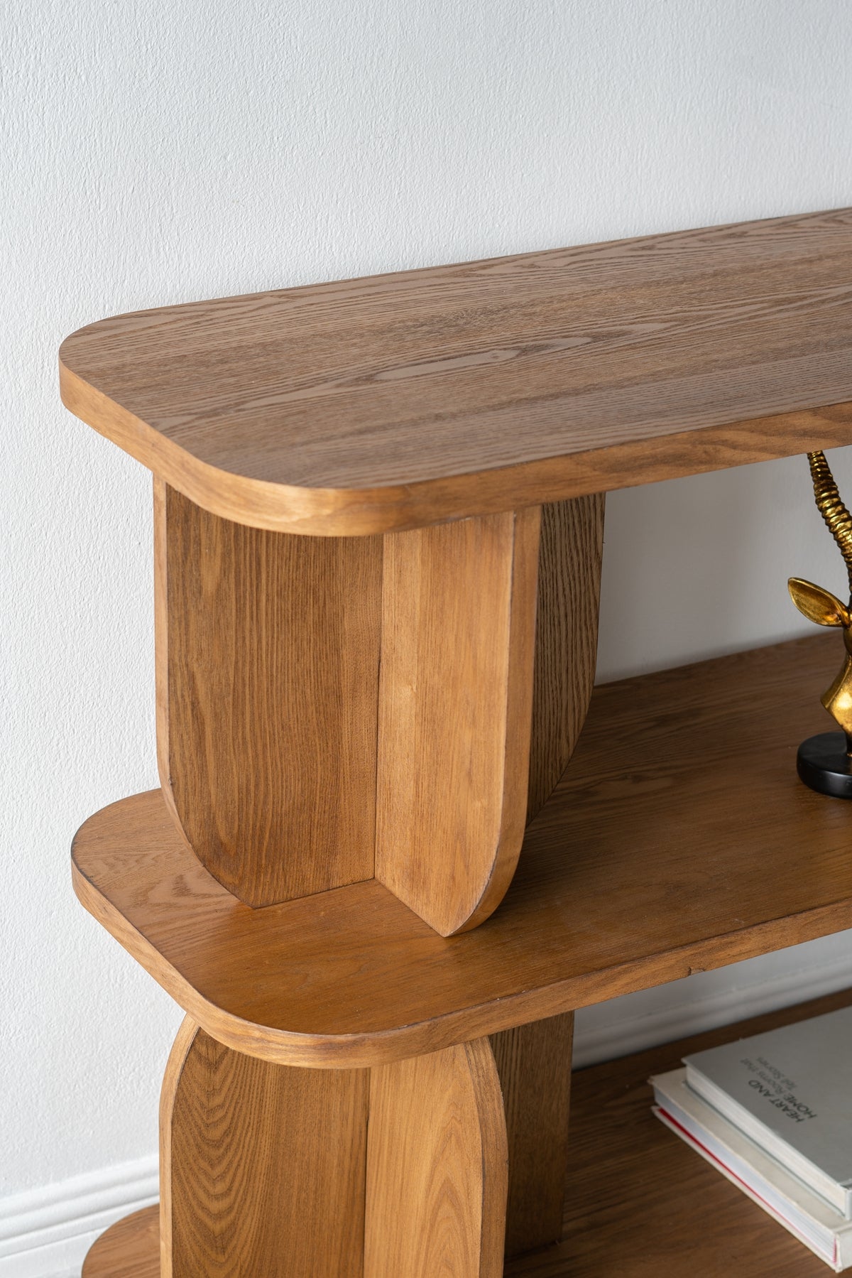 47x15x32.5" Three-Tiered Wooden Shelf with Brown Ash Veneer Finish