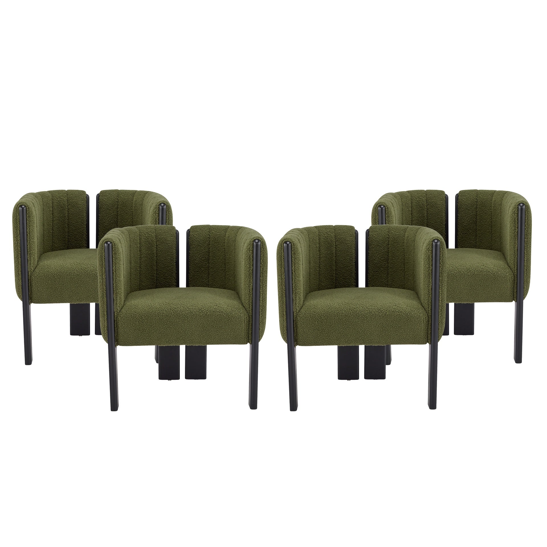 Dining Chairs Set of 4, Modern Stylish Seating with Black Rubber Wood Frame and Olive Green Boucle Fabric, 225lbs Capacity, for Dining Area, Living Space