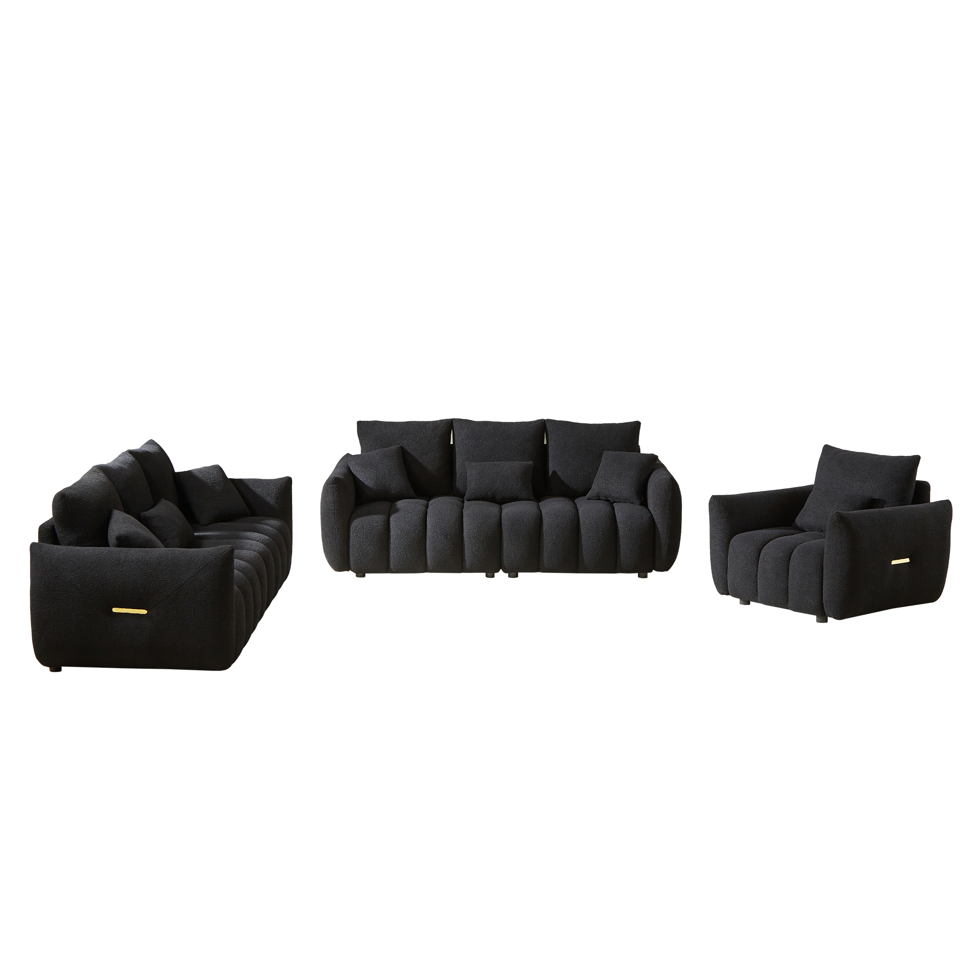 1 Seater + 3 Seater + 3 Seater,  Combo Sofa Modern Living Room Sofa, Teddy Sofa, Wooden Frame, 7 Cushions, Apartment Sofa Furniture