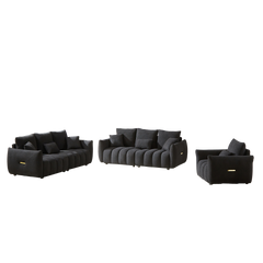 1 Seater + 3 Seater + 3 Seater,  Combo Sofa Modern Living Room Sofa, Teddy Sofa, Wooden Frame, 7 Cushions, Apartment Sofa Furniture