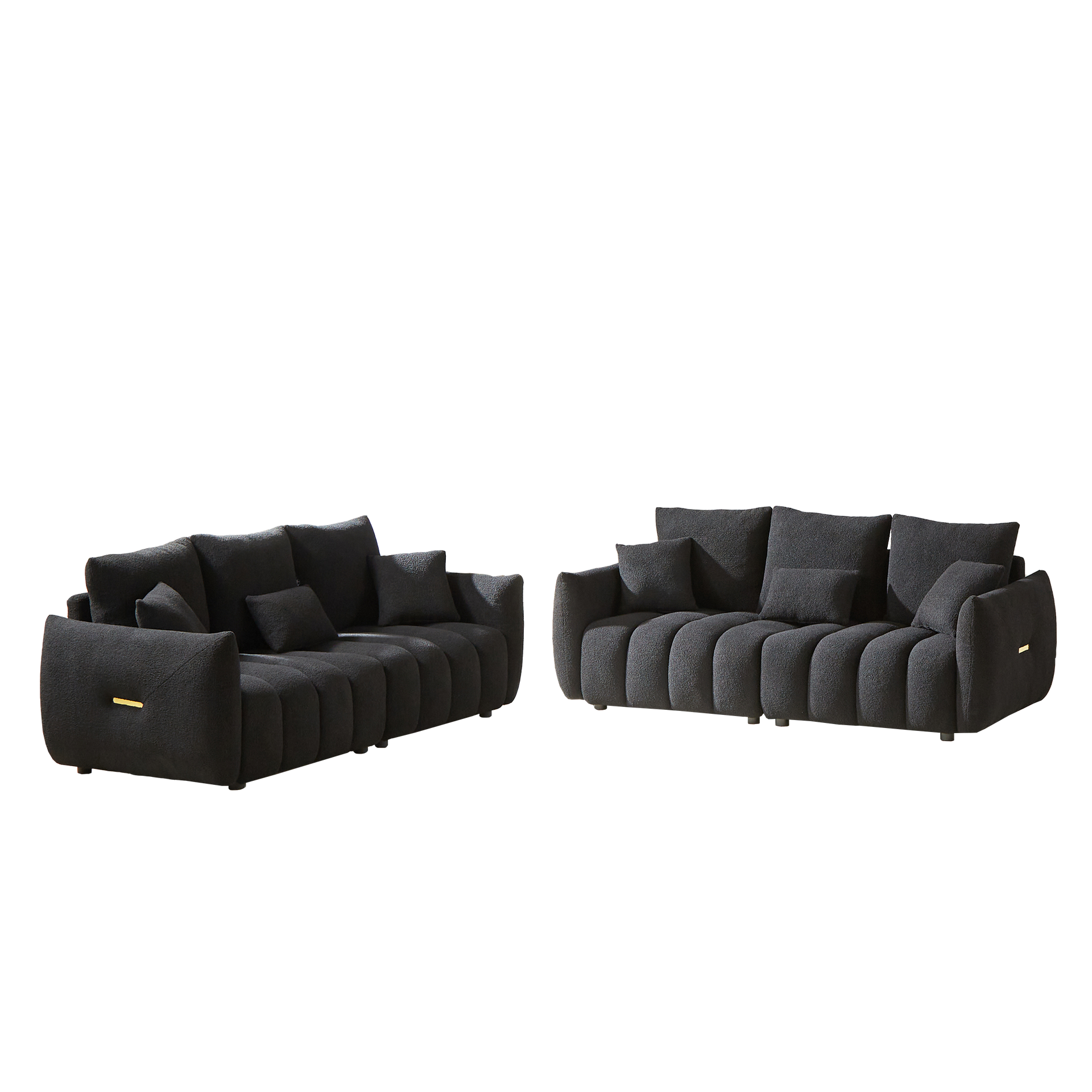3 Seater + 3 Seater Combo Sofa Modern Living Room Sofa, Teddy Sofa, Wooden Frame, 6 Cushions, Apartment Sofa Furniture