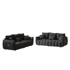 3 Seater + 3 Seater Combo Sofa Modern Living Room Sofa, Teddy Sofa, Wooden Frame, 6 Cushions, Apartment Sofa Furniture