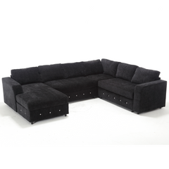 110.75" Sectional Sofa,Oversized modular sofa,Chaise Storage, Modern U Shaped  Couch , Upholstered Sofas,Chenille,Crystal button , Living Room, Apartment, Black