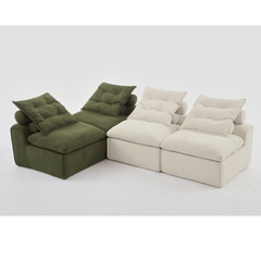 Modular Sofa,No Armrests,At will DIY,Corduroy ,Neck Pillow-Back Lounge Sofa Chair,Reading Nook, or Apartment Living, Lumbar Pillow,4 Seats,Upholstered,Beige,Green
