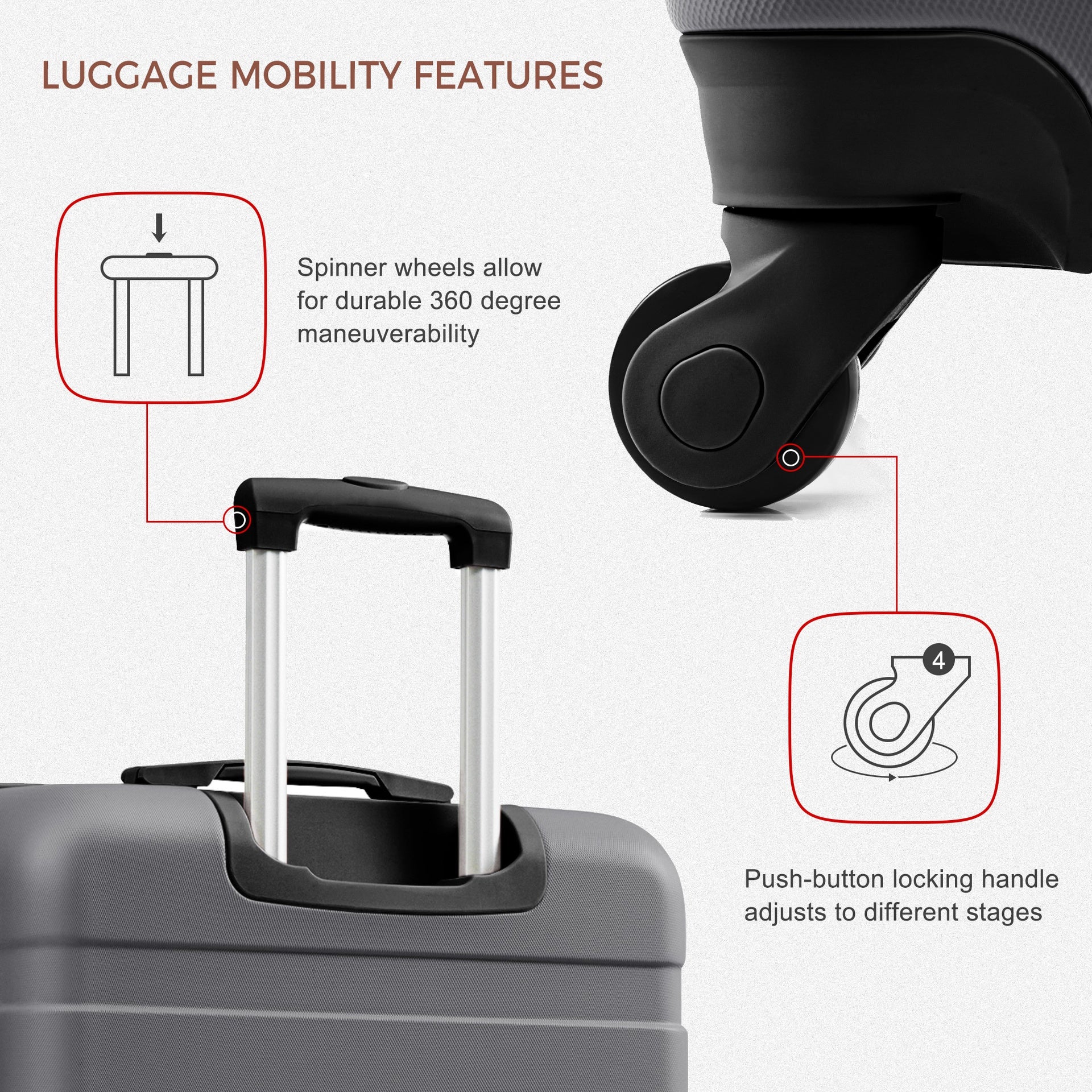 Luggage Sets New Model ABS Hardshell 3pcs Clearance Luggage Hardside Lightweight Durable Suitcase sets Spinner Wheels Suitcase with TSA Lock 20''24''28''( grey)
