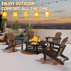 Adirondack Chairs Set of 2, Plastic Adirondack Chair, Adirondack Chairs, HDPE Adirondack Chair, Folding Adirondack Chairs, Outdoor Chairs with Cup Holder for Lawn Patio Deck Fire Pit -Brown