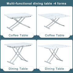 Modern minimalist multifunctional lift table with 0.8 inch thick MDF desktop and silver metal legs, can be used as a dressing table, coffee table, dining table, and office table.W1151126194