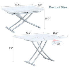 Modern minimalist multifunctional lift table with 0.8 inch thick MDF desktop and silver metal legs, can be used as a dressing table, coffee table, dining table, and office table.W1151126194