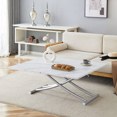 Modern minimalist multifunctional lift table with 0.8 inch thick MDF desktop and silver metal legs, can be used as a dressing table, coffee table, dining table, and office table.W1151126194