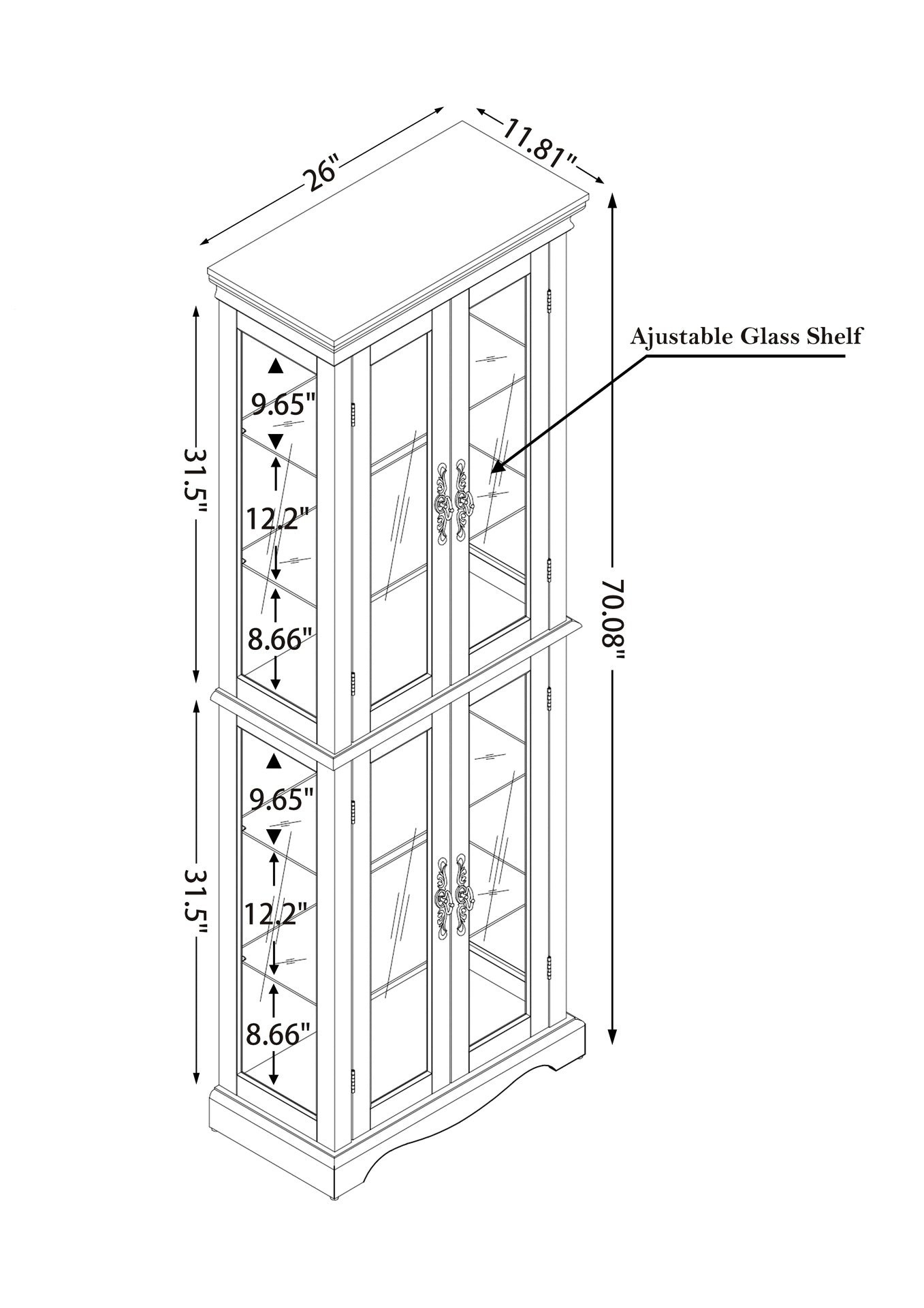 Lighted Glass Curio Display Cabinet,Display Cabinet,Glass Storage Cabinet Glass Wine cabinet Wood Frame Toy Display for Living Room, Kitchen, Pantry light bulb included BIACK