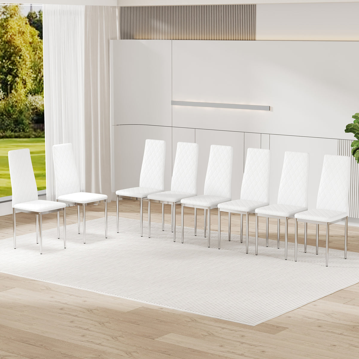Office visitor chairs and reception chairs, leather waiting room chairs, mid-back conference chairs, restaurant dining chairs (suitable for meeting rooms/loud rooms/cafes)White(8 sets)