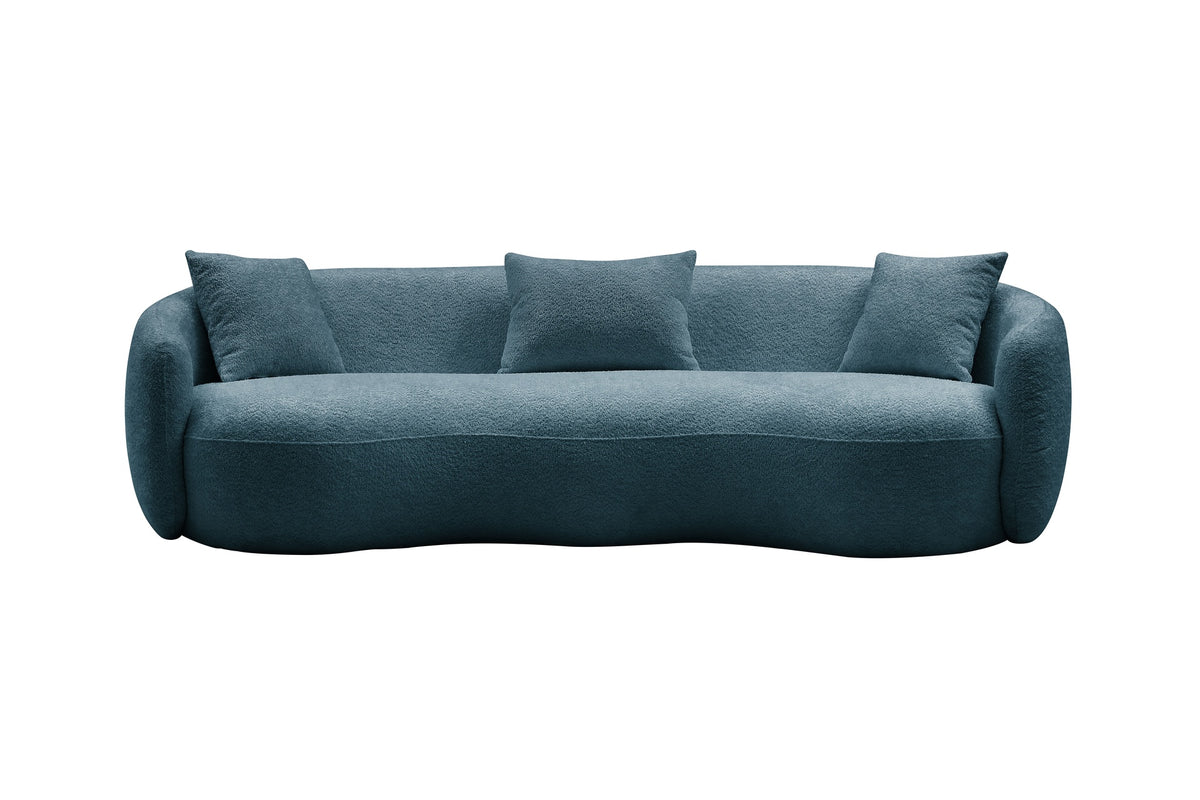 Modern Curved Sofa,  Boucle Fabric Couch for Bedroom, Office, Apartment Blue