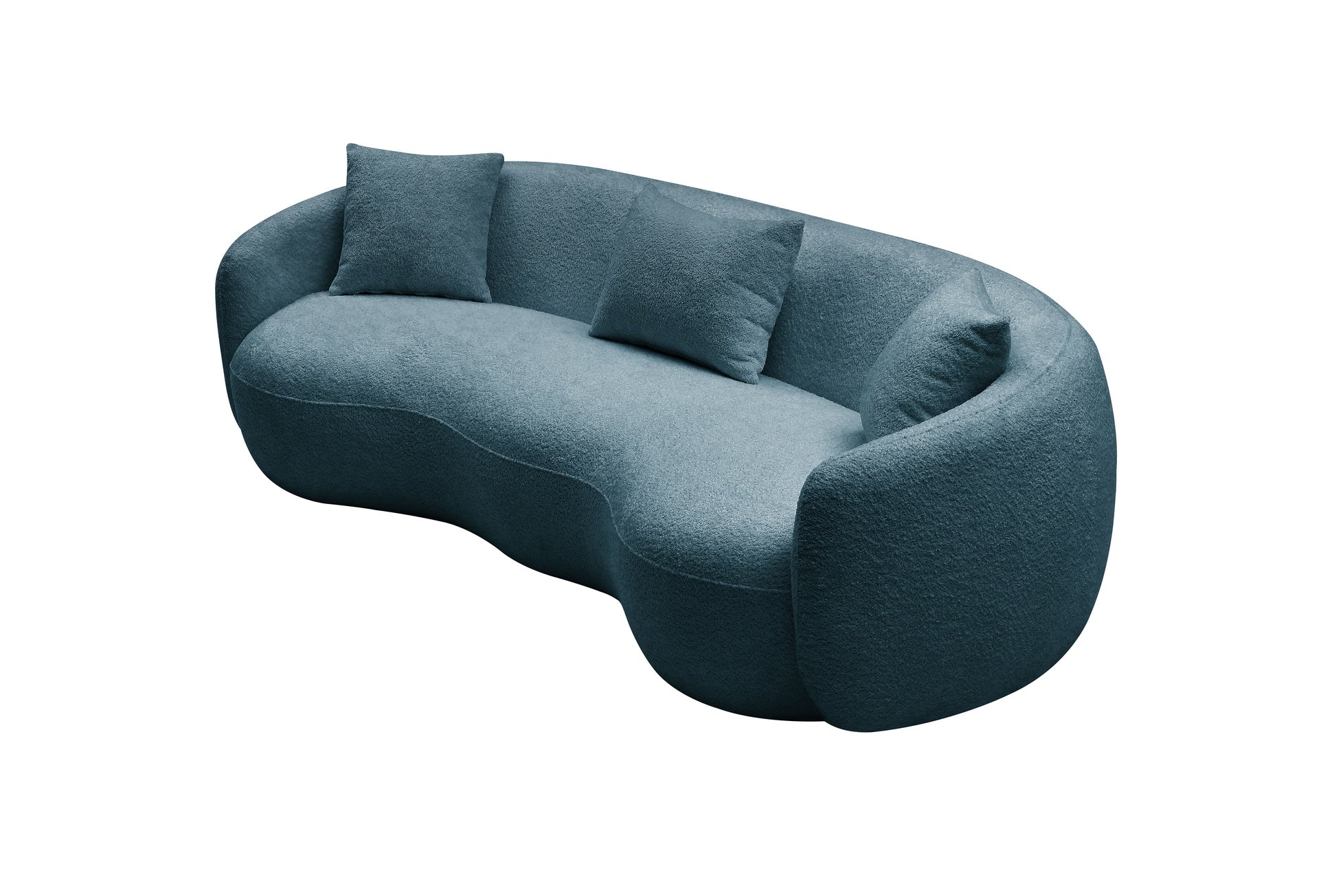 Modern Curved Sofa,  Boucle Fabric Couch for Bedroom, Office, Apartment Blue