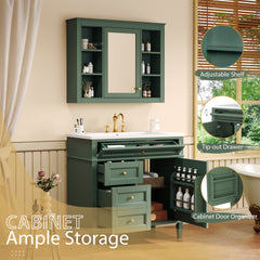 36'' Bathroom Vanity with Medicine Cabinet, Modern Bathroom Storage Cabinet with 2 Soft Closing Doors and 4 Drawers, Single Sink Bathroom Vanity