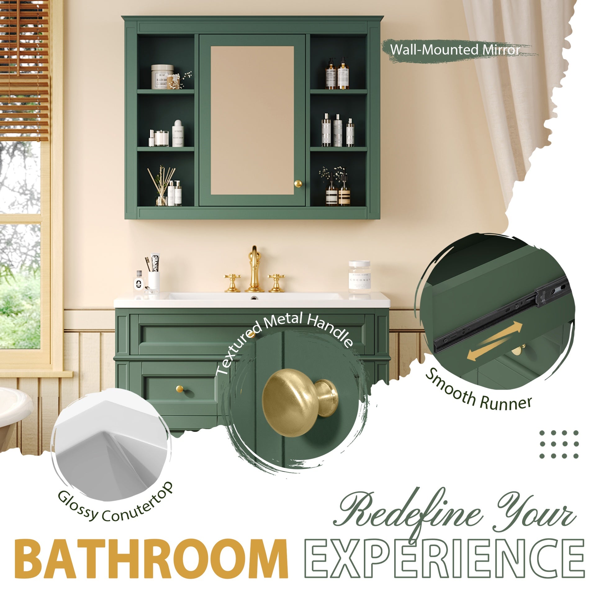 36'' Bathroom Vanity with Medicine Cabinet, Modern Bathroom Storage Cabinet with 2 Soft Closing Doors and 4 Drawers, Single Sink Bathroom Vanity