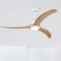 52" Ceiling Fan, Solid Wood Blades Ceiling Fan With Light with Remote Control, Noiseless Reversible Motor, 6 Speed ,3 Color ,for Patio Living Room, Bedroom,Indoor.(Matte White)