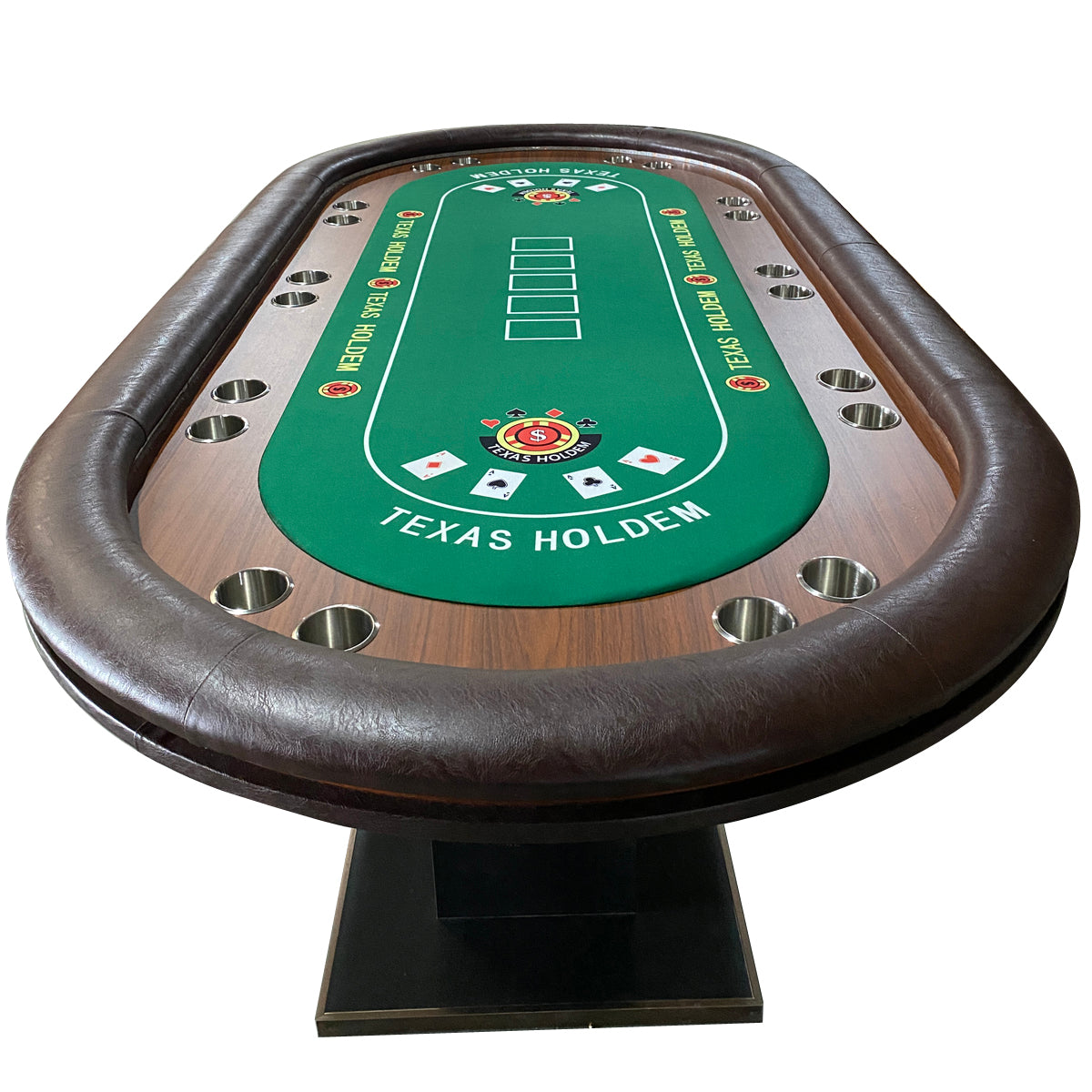 96" 10 Players Poker Table for Casino Texas Holdem Po Premium Greed Speed Cloth with Dimmable LED Silver Cup Holders