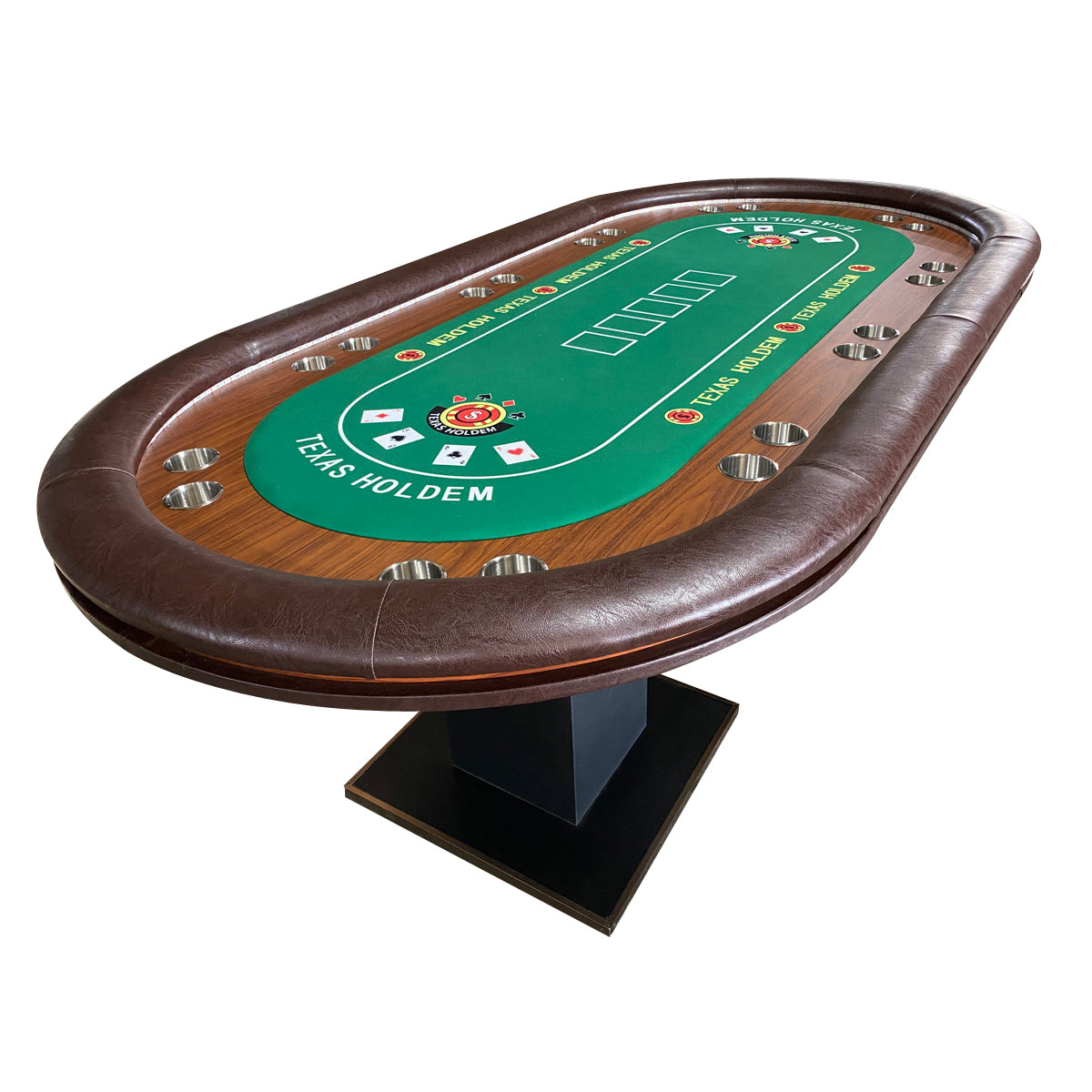 96" 10 Players Poker Table for Casino Texas Holdem Po Premium Greed Speed Cloth with Dimmable LED Silver Cup Holders