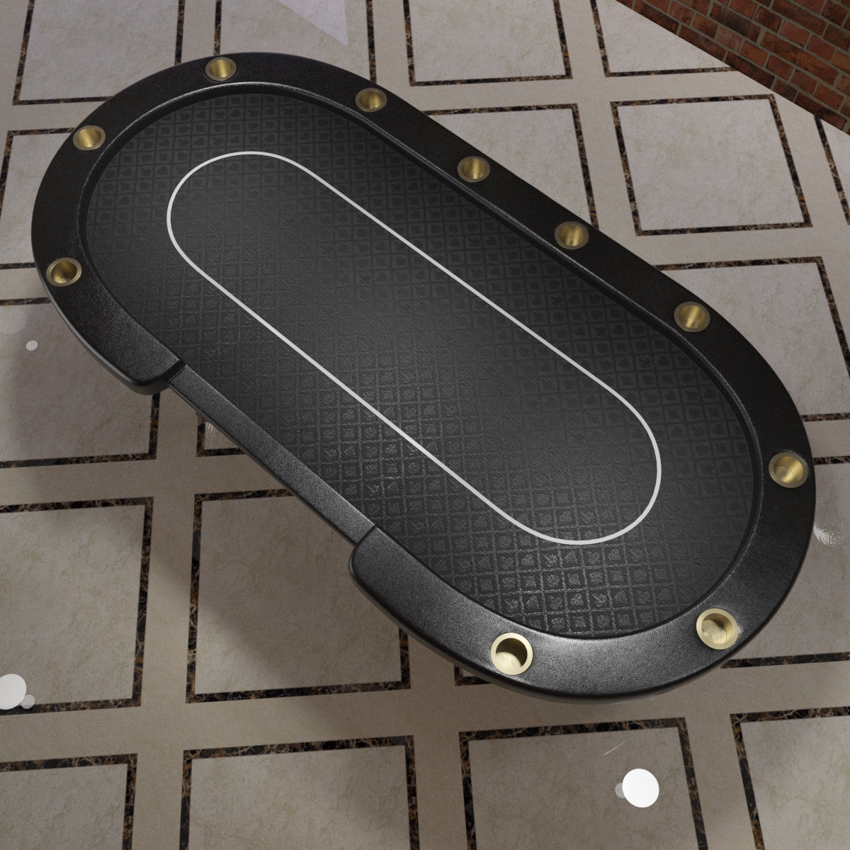 96" Oval Aura Poker Table for 10 Players Texas Holdem Poker Card with Bet Line Felt Surface Jumbo Cup Holders Black