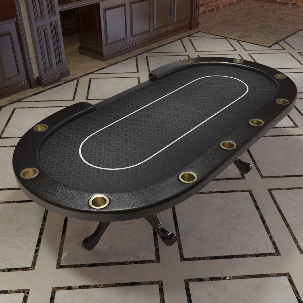 96" Oval Aura Poker Table for 10 Players Texas Holdem Poker Card with Bet Line Felt Surface Jumbo Cup Holders Black