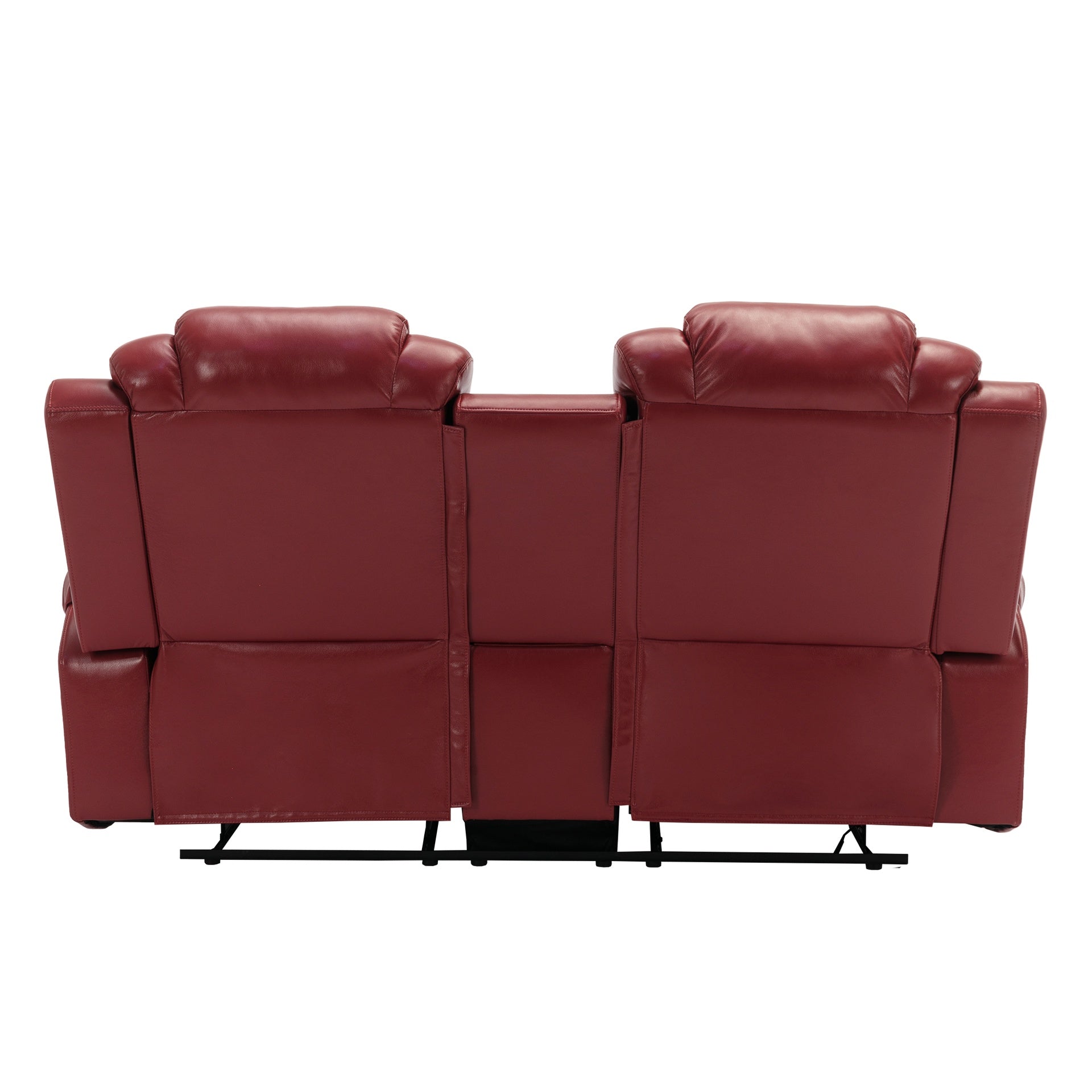 3 Pieces Recliner Sofa Sets Home Theater Seating Manual Recliner Chair with Center Console and LED Light Strip for Living Room, Wine Red