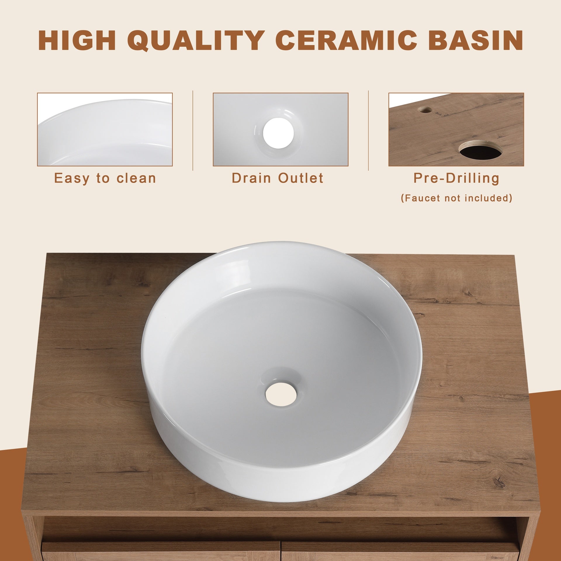 30" Bathroom Vanity with Ceramic Art Sink and Storage Rack, 2-Soft Close Door, Float Mounting Design, Plywood (KD-Packing)
