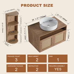 30" Bathroom Vanity with Ceramic Art Sink and Storage Rack, 2-Soft Close Door, Float Mounting Design, Plywood (KD-Packing)