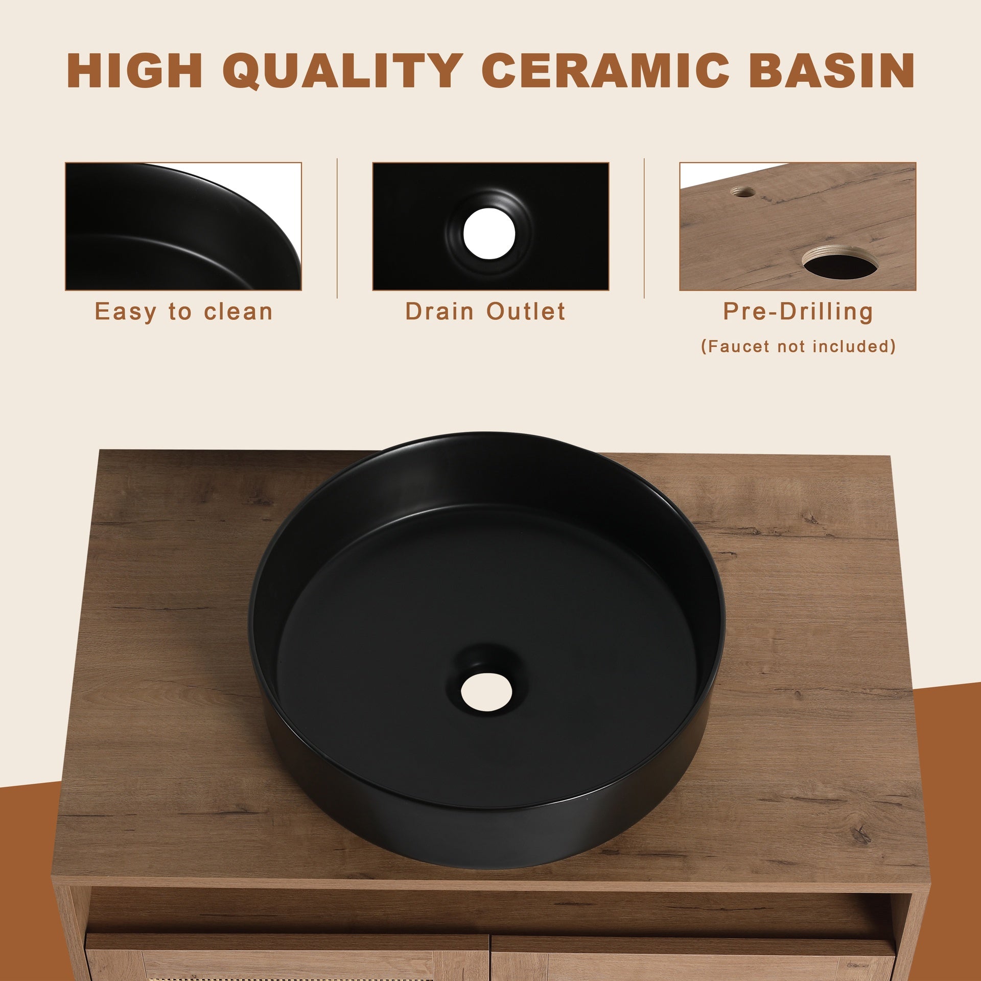 30" Bathroom Vanity with Ceramic Art Sink and Side Cabinet, 2-Soft Close Door, Float Mounting Design, Plywood (KD-Packing)