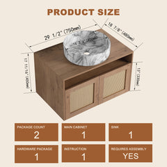 30" Bathroom Vanity with Ceramic Art Sink, 2-Soft Close Door, Float Mounting Design, Plywood (KD-Packing)