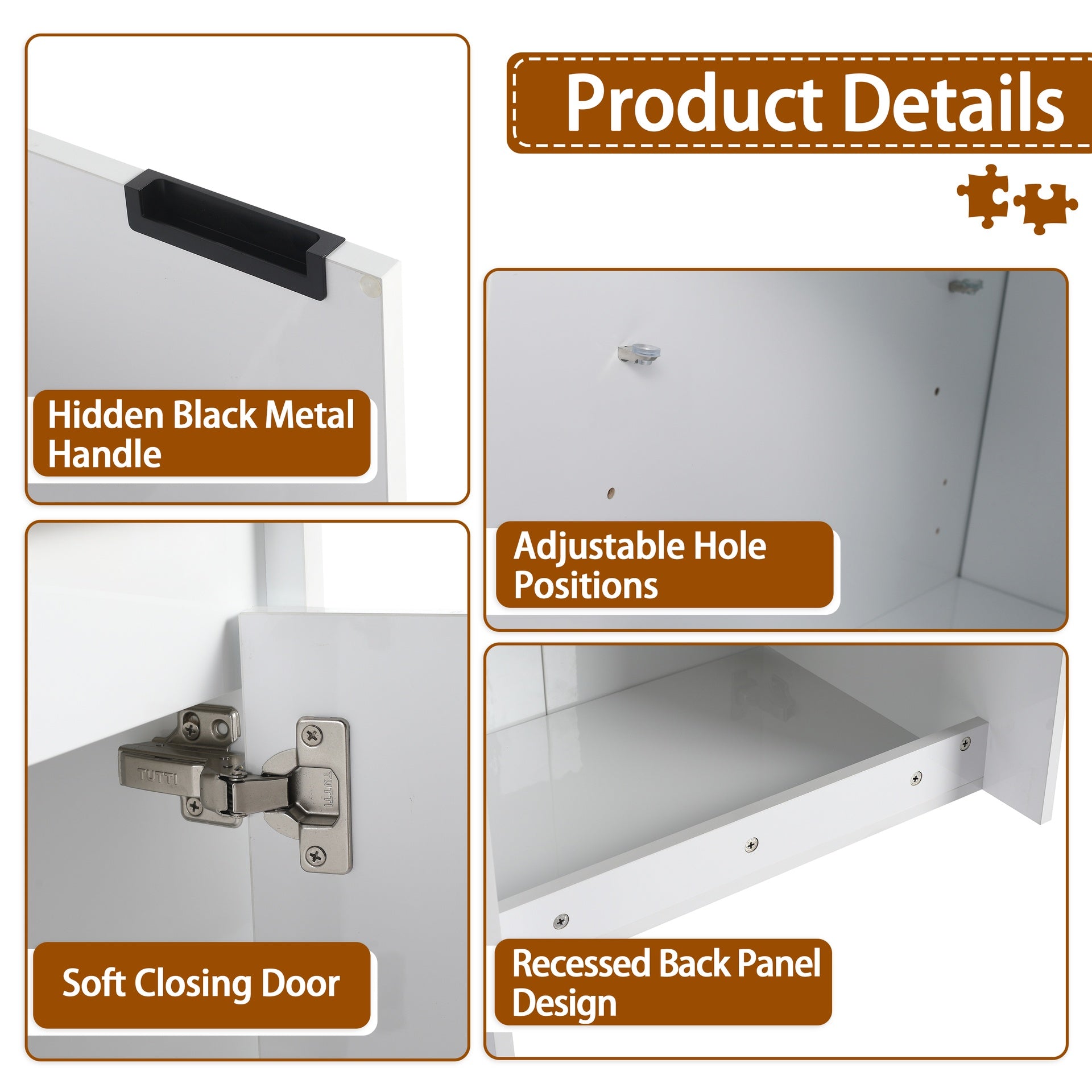 48" Bathroom Vanity With Resin Sink, Soft Close Doors & Wall Cabinet, Float Mounting Design, Glossy White, Plywood(KD-Packing)