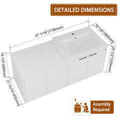 48" Bathroom Vanity With Resin Sink, Soft Close Doors & Wall Cabinet, Float Mounting Design, Glossy White, Plywood(KD-Packing)