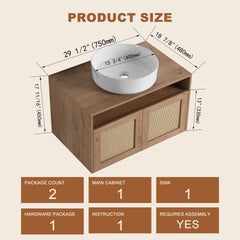 30" Bathroom Vanity with White Ceramic Art Sink, 2-Soft Close Door, Float Mounting Design, Plywood (KD-Packing)