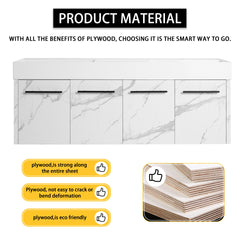 60 Inch Wall-Mounted Bathroom Vanity with Sink, Thick Edged Double Resin Sink, KD-Package
