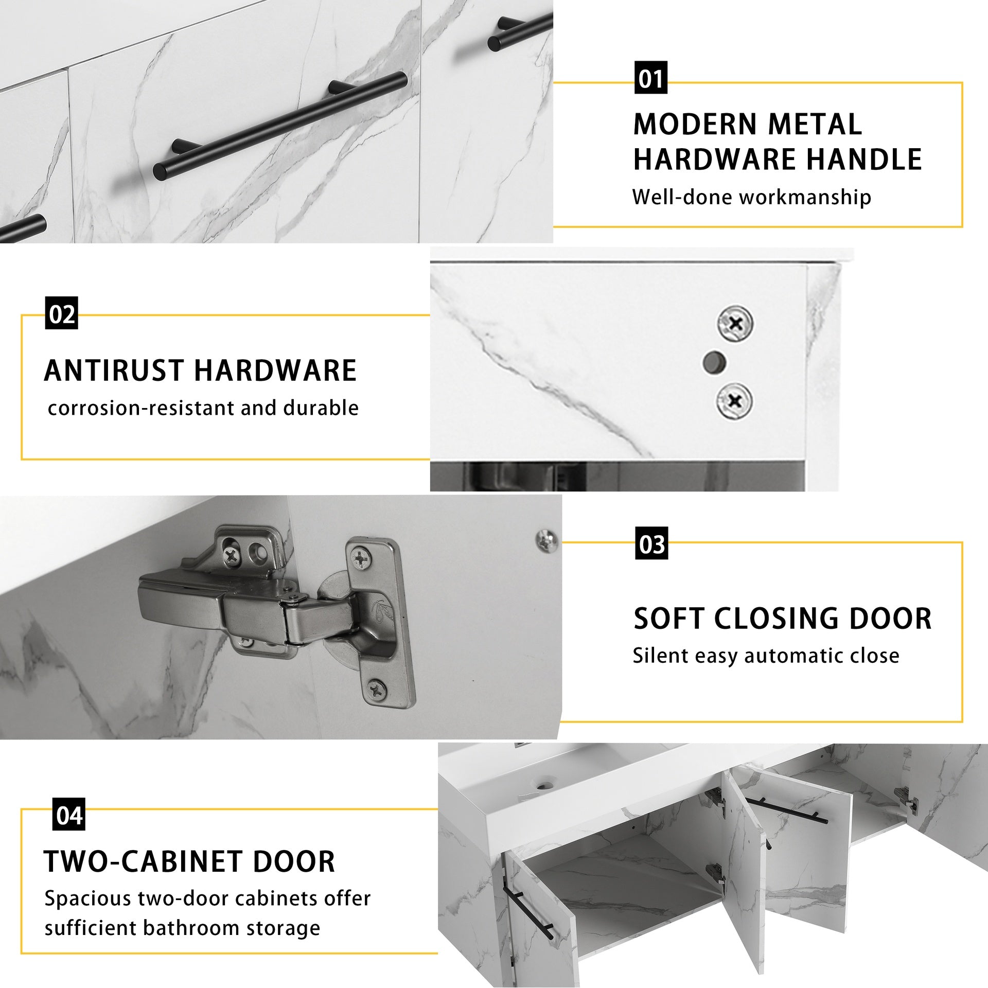60 Inch Wall-Mounted Bathroom Vanity with Sink, Thick Edged Double Resin Sink, KD-Package
