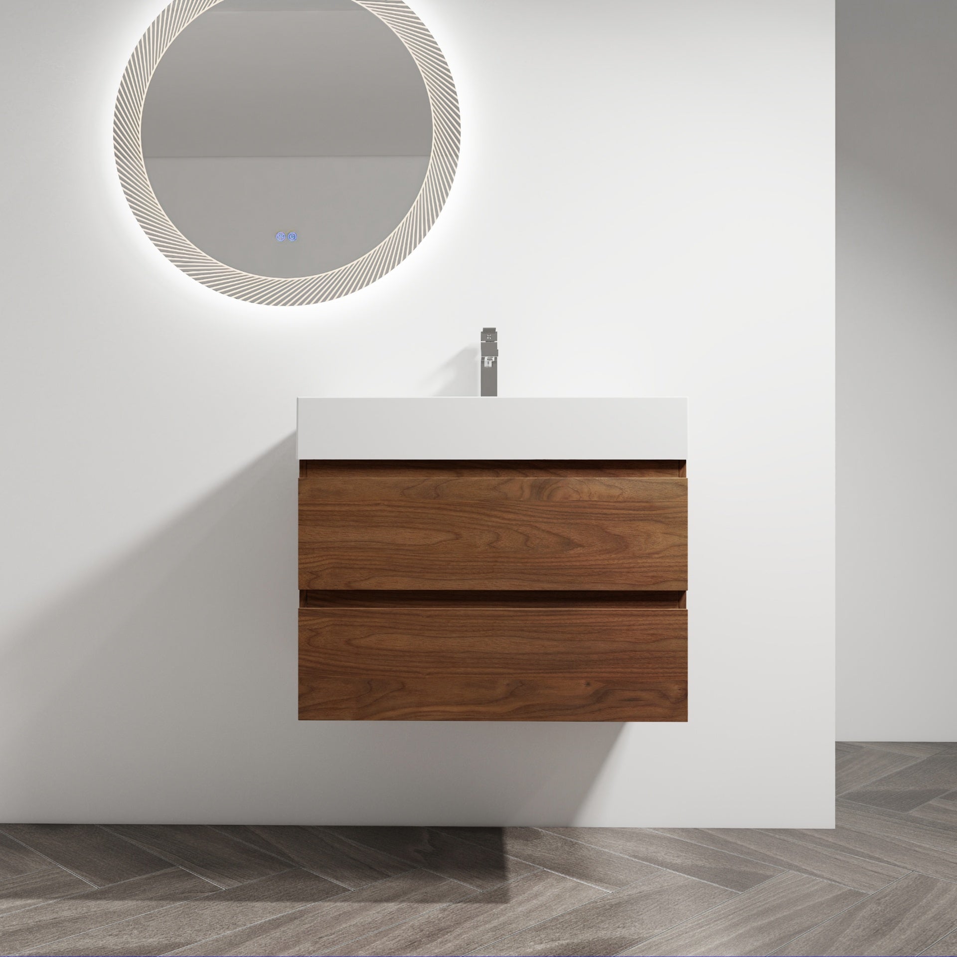 30" Wall-Mounted Bathroom Vanity With Resin Sink, 2-Soft Close Drawers, KD-Package