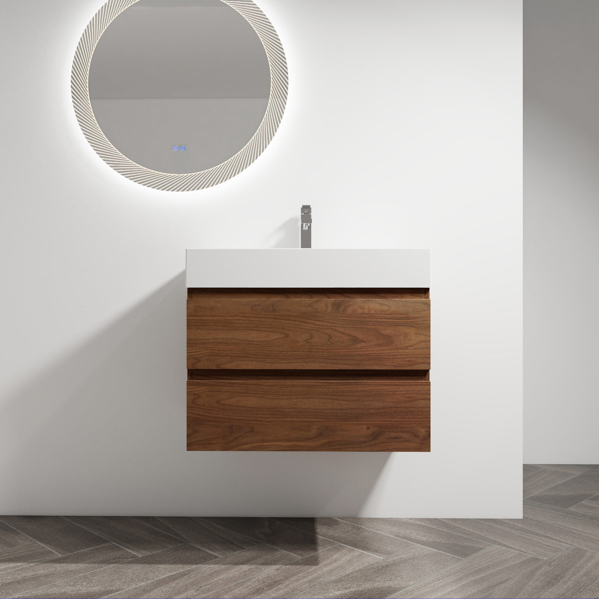 30" Wall-Mounted Bathroom Vanity With Resin Sink, 2-Soft Close Drawers, KD-Package