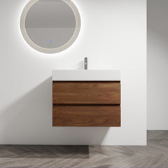 30" Wall-Mounted Bathroom Vanity With Resin Sink, 2-Soft Close Drawers, KD-Package