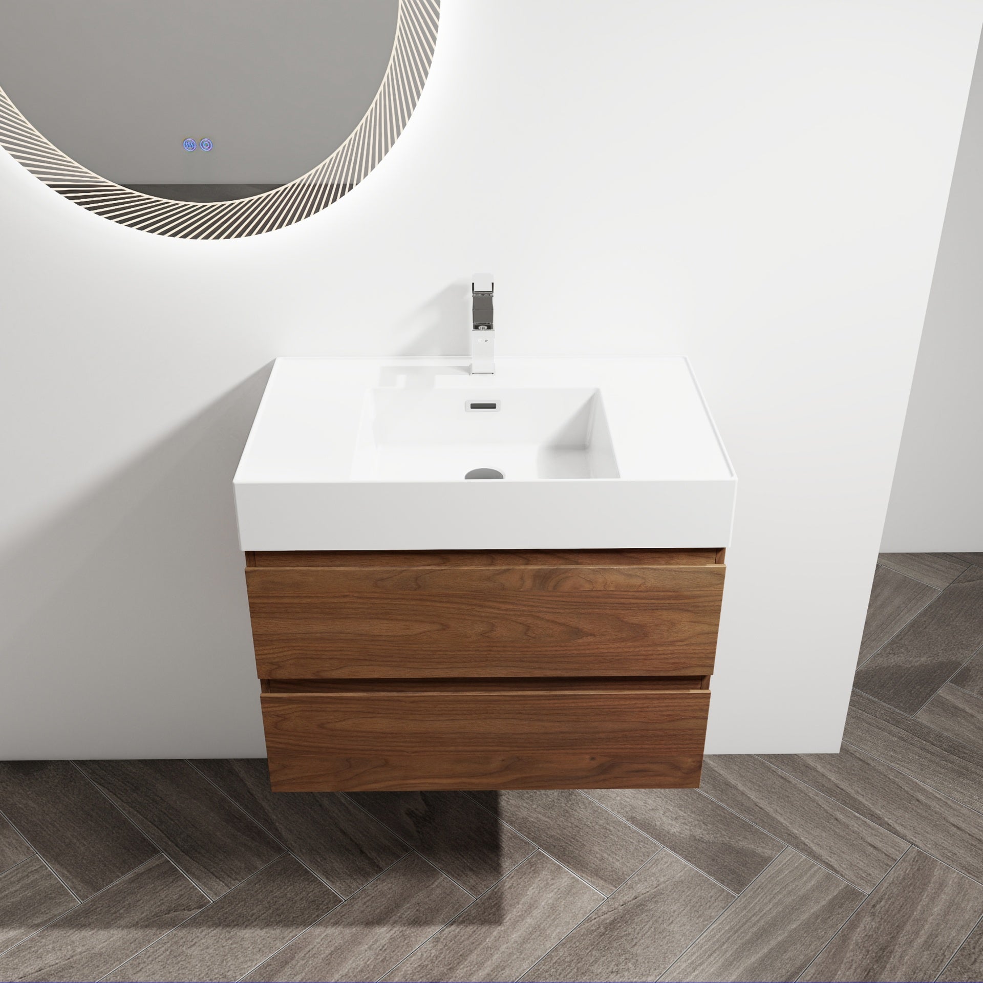 30" Wall-Mounted Bathroom Vanity With Resin Sink, 2-Soft Close Drawers, KD-Package