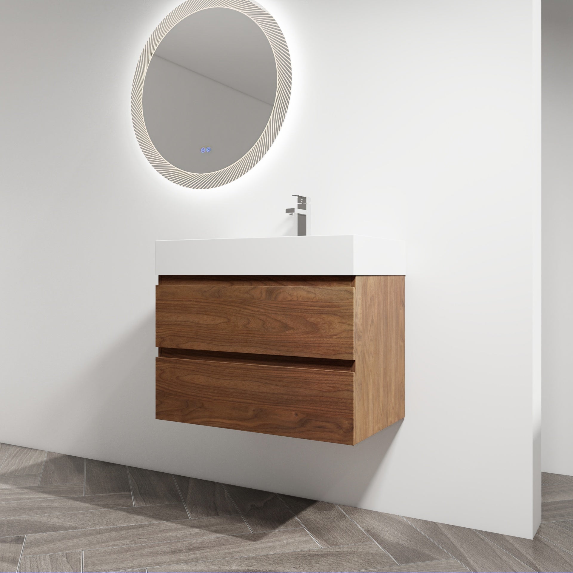 30" Wall-Mounted Bathroom Vanity With Resin Sink, 2-Soft Close Drawers, KD-Package