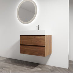 30" Wall-Mounted Bathroom Vanity With Resin Sink, 2-Soft Close Drawers, KD-Package
