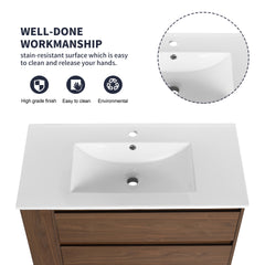 36" Wall Mounting Bathroom Vanity With Ceramic Sink, Soft Close Drawer