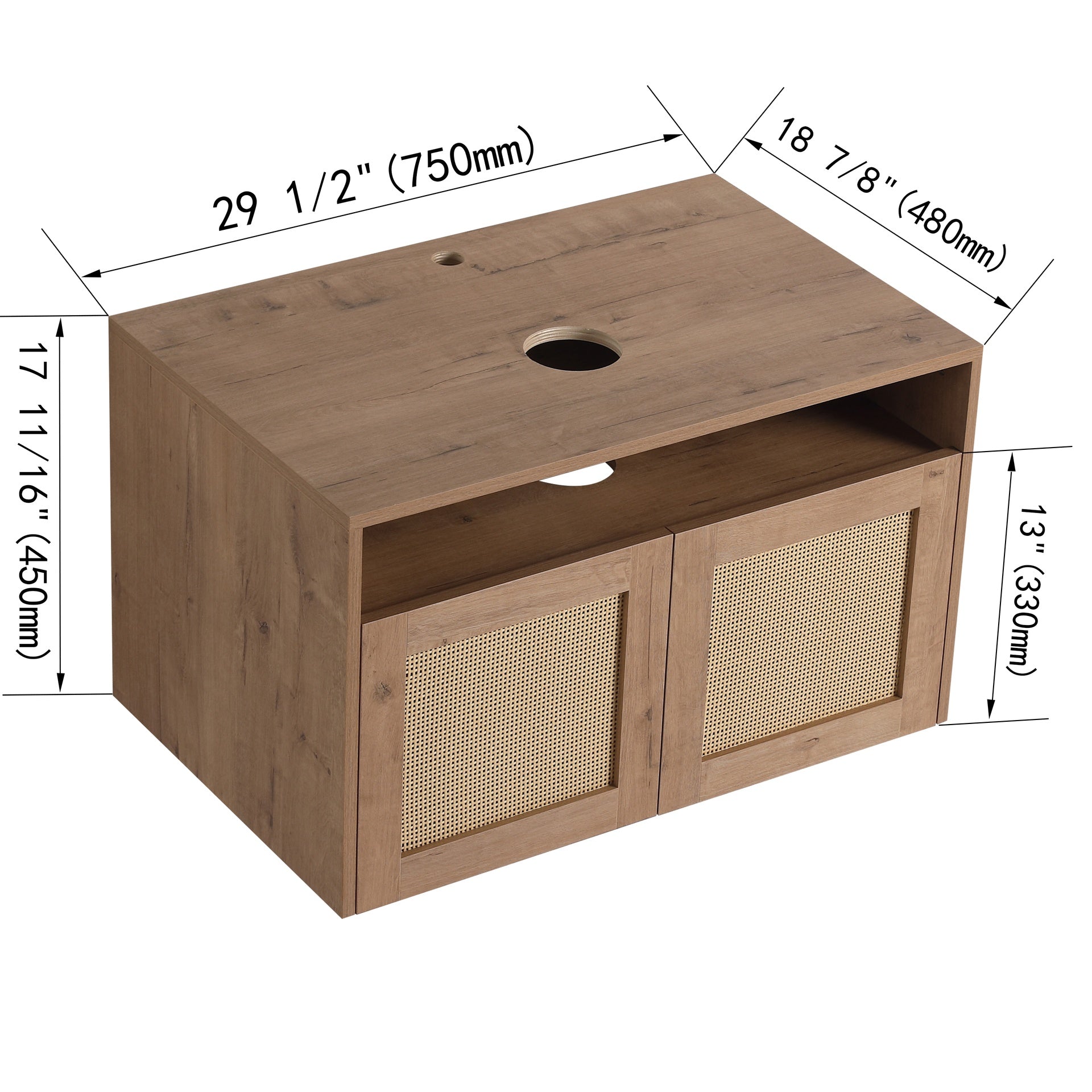 30" Bathroom  Cabinet, 2-Soft Close Door, Float Mounting Design (Vanity Only, Without Sink)