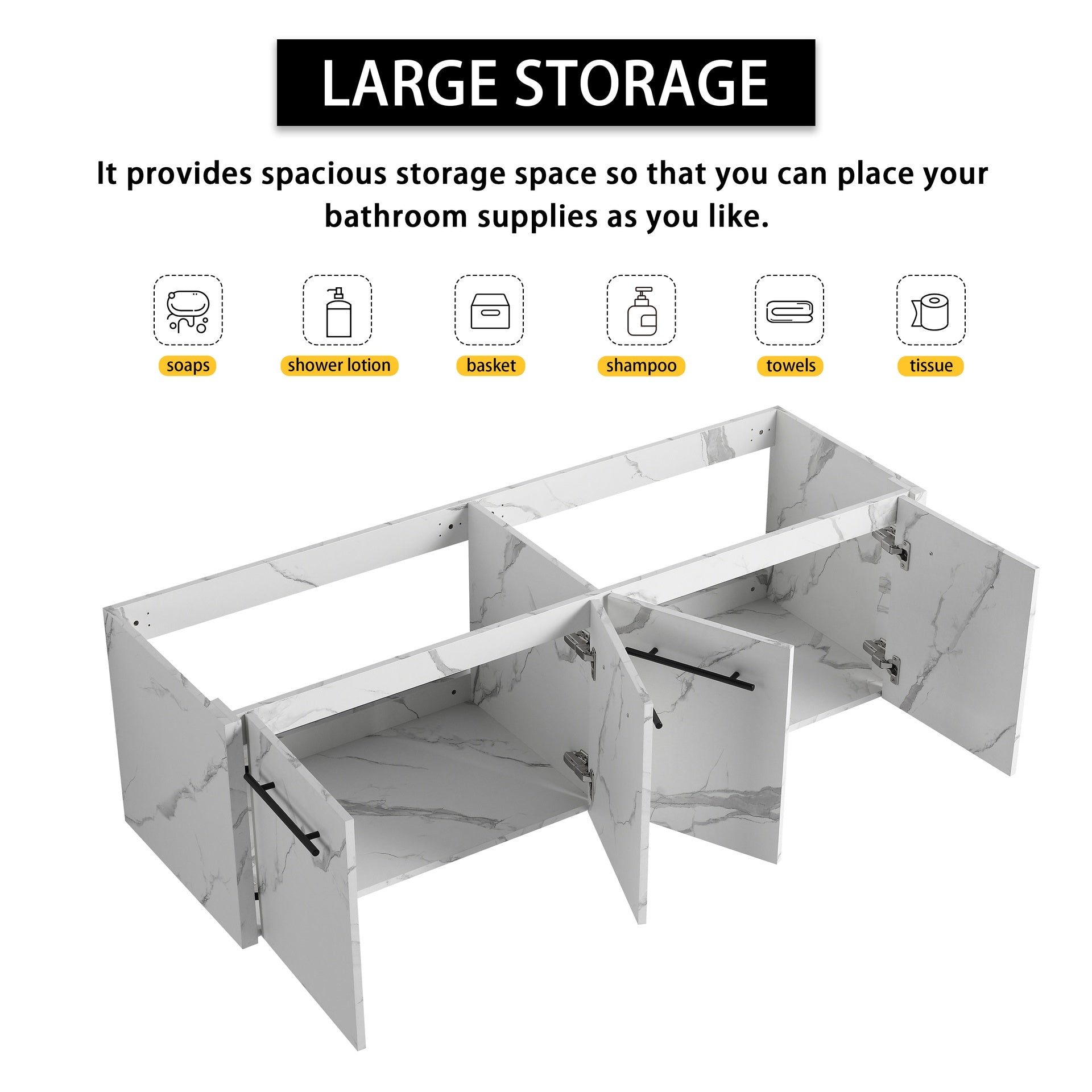 60 Inch Wall-mounted Bathroom Vanity (Only the Cabinet Body, No Top Sink)-BVB09160CW