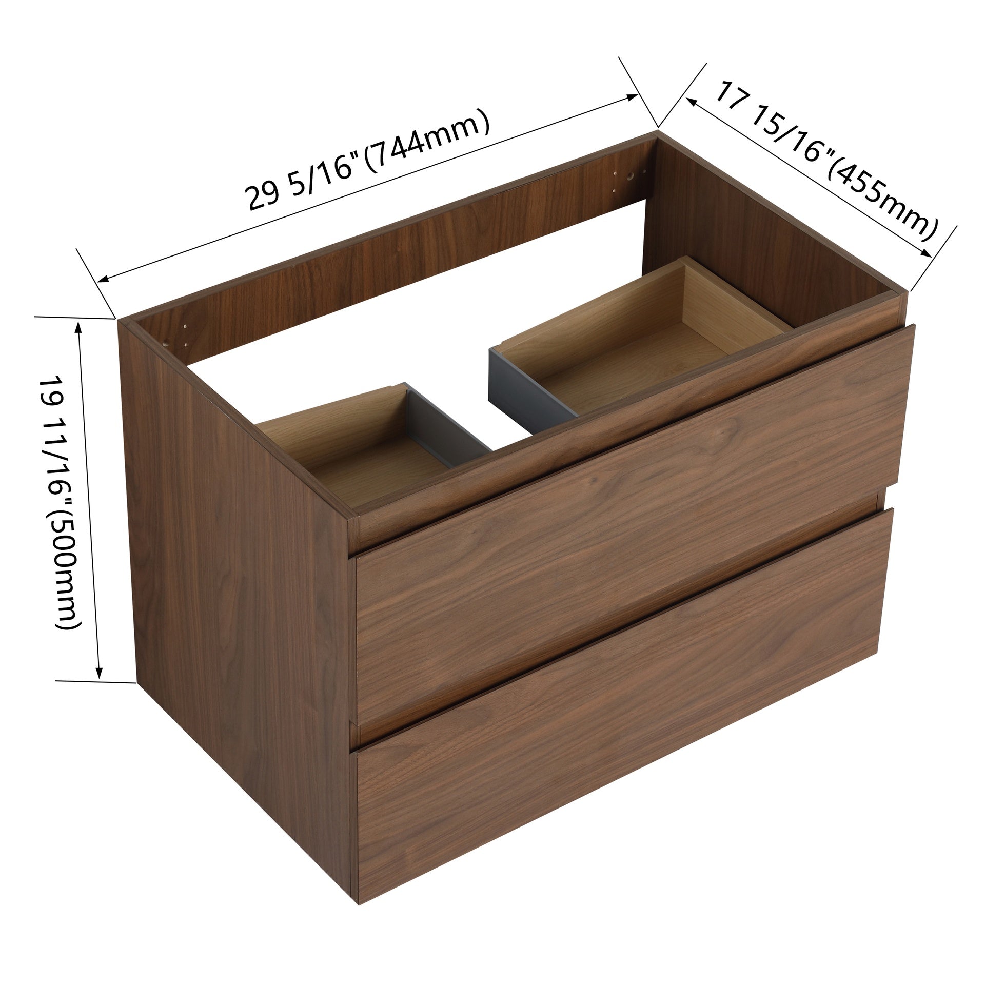30" Wall-Mounted Bathroom Vanity (Only the Cabinet Body)-BVB01930BNO-2