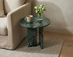Green natural marble coffee table, small table, living room table, natural stone, Ø17.7 h15.8 Inch/Ø45 h40 cm, genuine marble, real marble